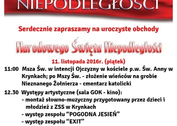 Obchody Rocznicy Odzyskania Niepodległości w Krynkach - 11 listopada