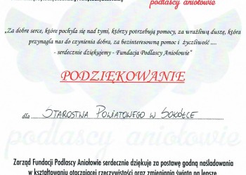 Podziękowania dla Starostwa Powiatowego w Sokółce